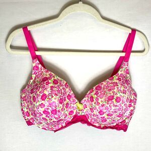 Adore Me White Pink Floral Lace Trim Contour Full Coverage Underwire Bra 40DD